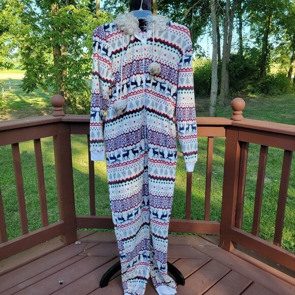 Secret Treasure  Fleece Long Sleeve Zip Sweater Full length Pajamas sz Large - Picture 1 of 11